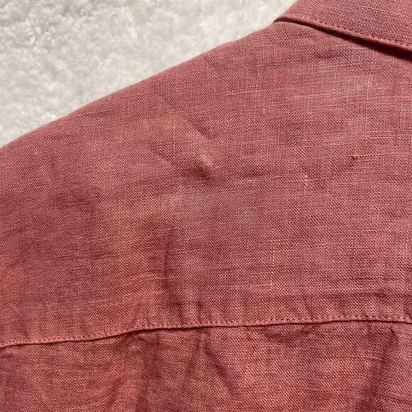 Theory Shirt Mens XL Pink Linen Button Up Short Sleeve Preppy Coastal Casual - Picture 9 of 11